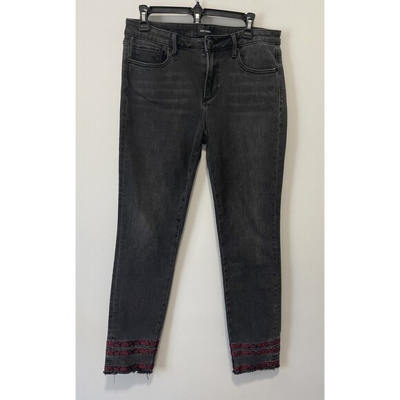 Driftwood Jackie Size 29 Embroidered Washed Black Grey Jeans Raw Hem Ankle Boho - Picture 2 of 11